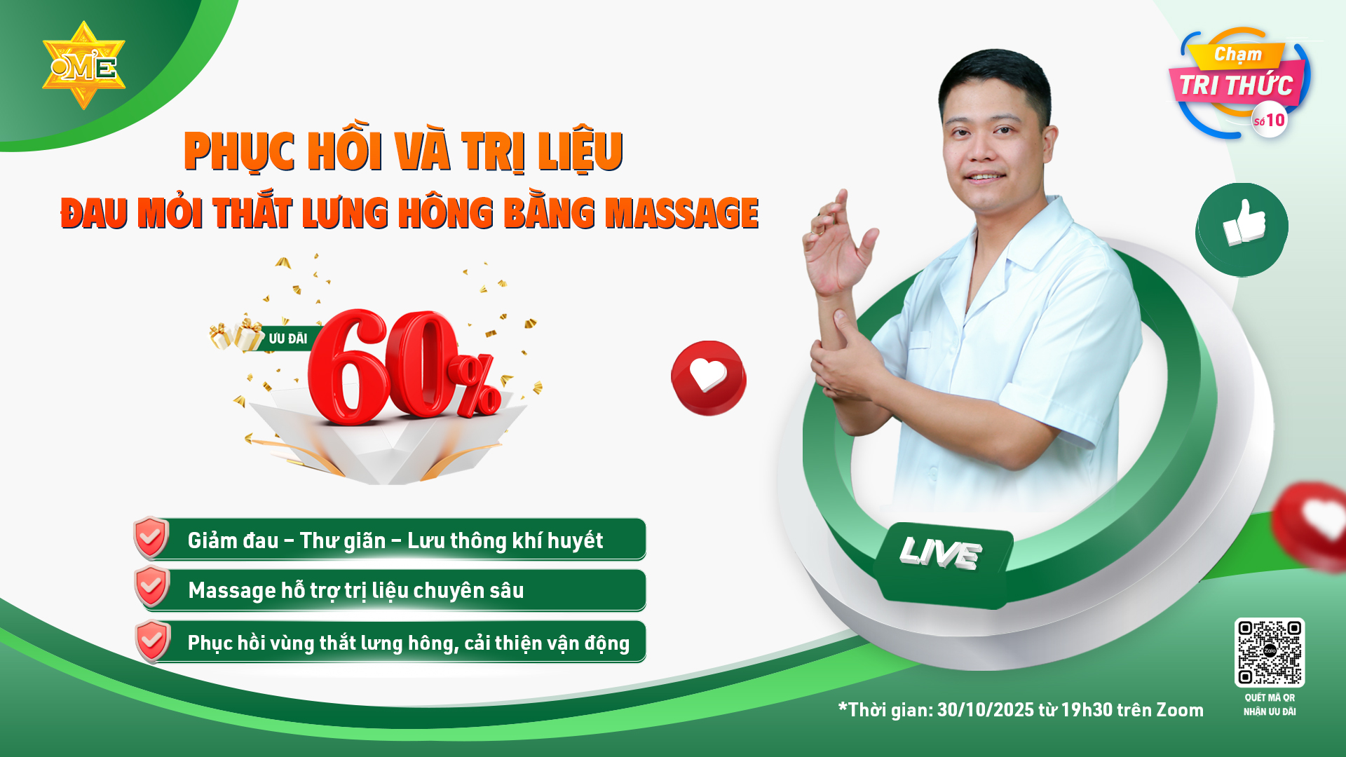 CHẠM TRI THỨC SỐ 10 – PHỤC HỒI VÀ TRỊ LIỆU ĐAU MỎI THẮT LƯNG HÔNG BẰNG MASSAGE